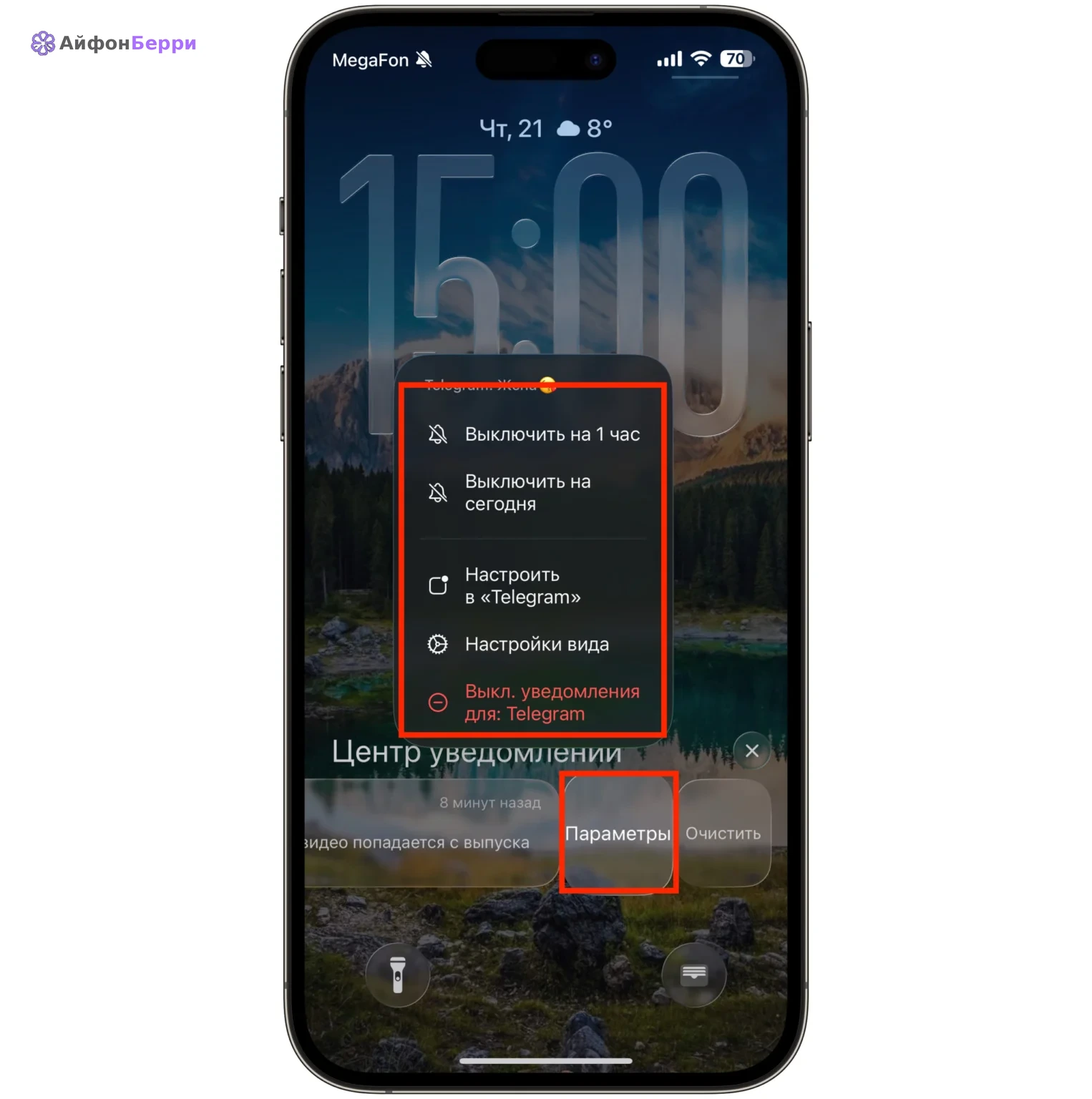 выбор времени и приложений для сводки уведомлений на iPhone.